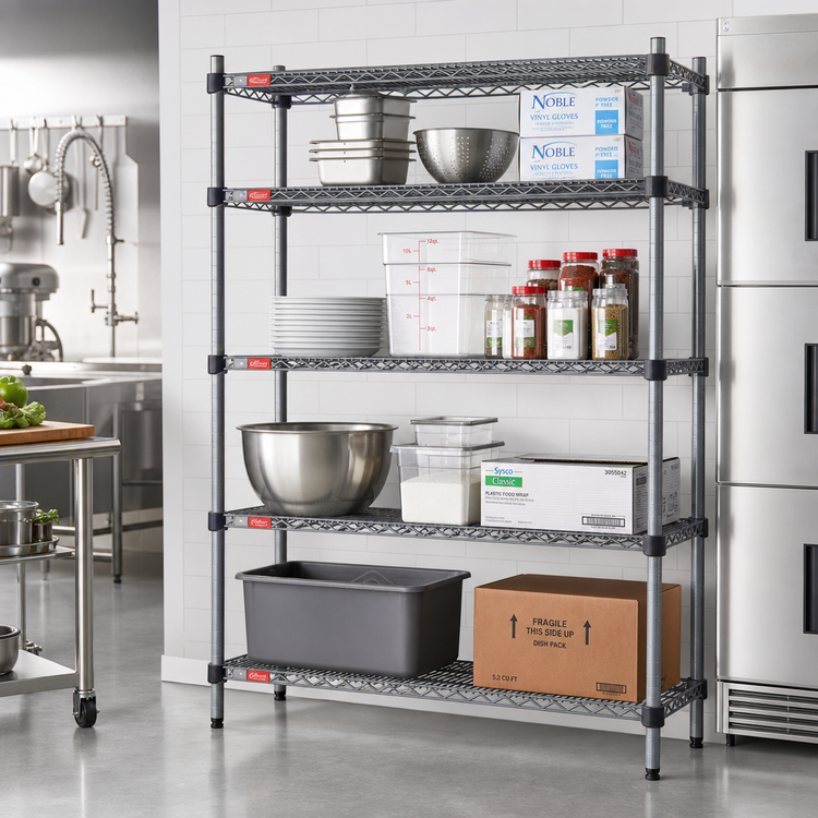 Product image #2 for Valu-Master Quad-Adjust 4-Tier Stationary Wire Shelving Starter Unit, 48W x 18D x 74H, Pewter Gray Epoxy