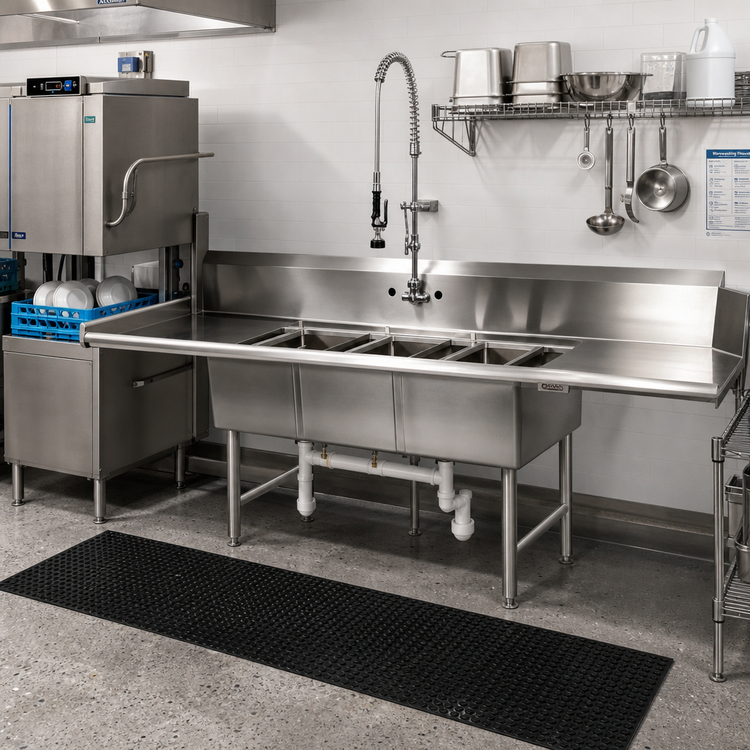 Product image #2 for John Boos Straight Triple-Compartment Dishtable/Pot Sink with 2 Drainboards and Left Dish Machine Attachment