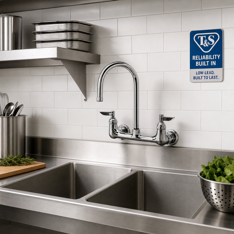 Product image #2 for T&S Brass Low-Lead Wall-Mount Faucet with 8" Adjustable Centers and 6" Swivel Gooseneck