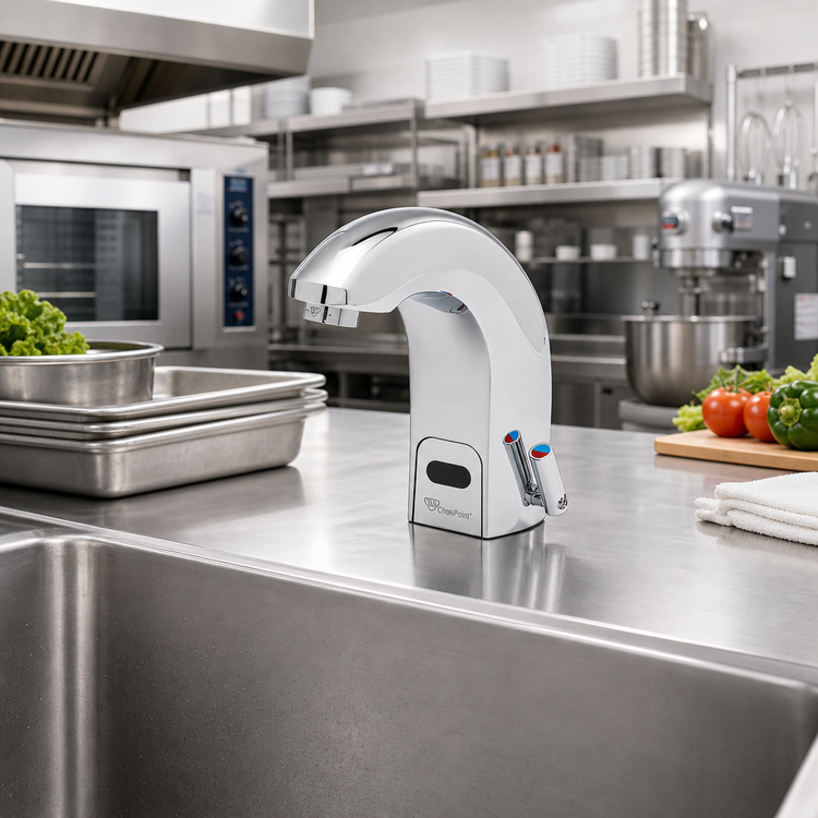 Product image #2 for T&S Brass ChekPoint Electronic Touchless Above-Deck Sensor Faucet, Deck Mount, Single Hole, Hydro-Generator