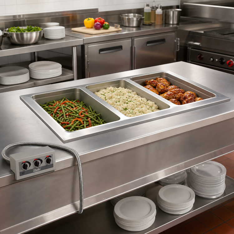 Product image #2 for Duke Manufacturing 3-Well Full-Size Electric Drop-In Hot Food Well with Remote Control Panel