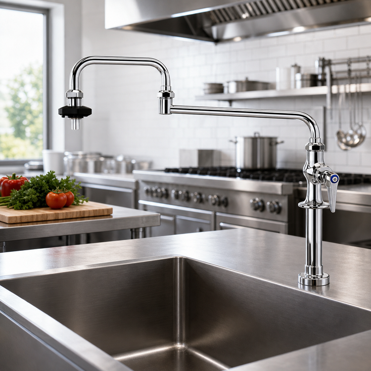 Product image #2 for T&S Brass Single-Hole Deck-Mount Pot Filler Faucet with 24 Inch Double-Jointed Swing Nozzle