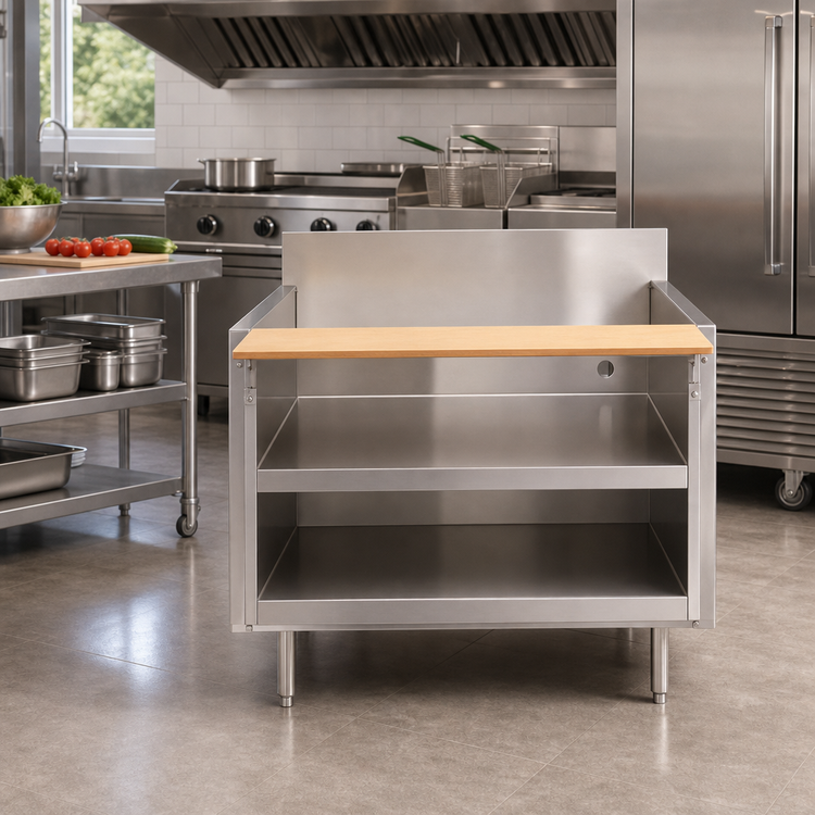 Product image #2 for La Rosa 54-Inch x 26-Inch Open Cabinet Base Stainless Steel Equipment Stand with Richlite Cutting Board