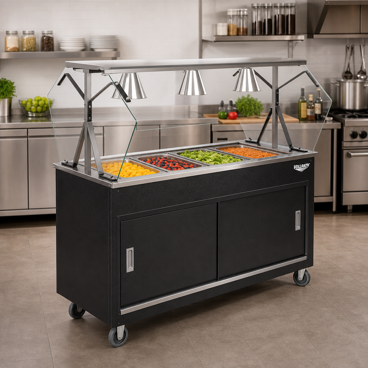 Product image #2 for Vollrath 2-Series Affordable Portable 4 Pan Non-Refrigerated Cold Food Station with Buffet Breath Guard and Sliding Door Storage Base, Granite Finish