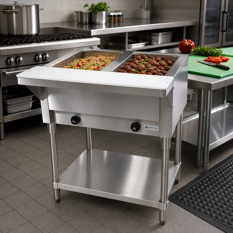 Product image #2 for Advance Tabco Triumph Supreme HF-2G-NAT Two-Well Natural Gas Open-Well Hot Food Table with Undershelf and Cutting Board