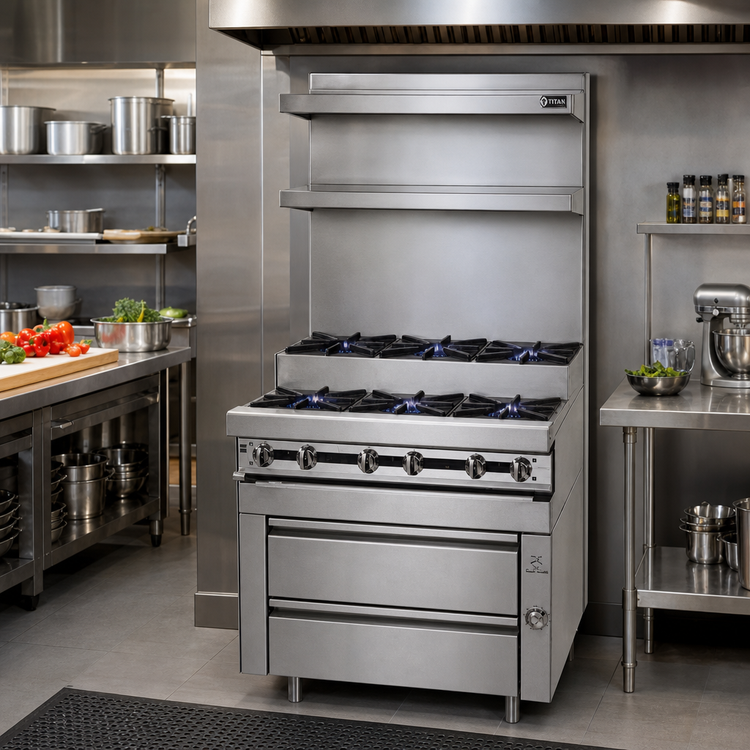 Product image #2 for Titan JMRHE-3-3 Heavy Duty Modular Gas Range with 6 Open Burners