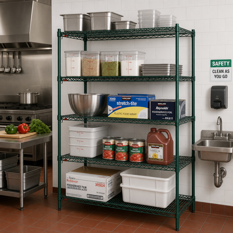 Product image #3 for Metro Super Adjustable Super Erecta Starter Wire Shelving Unit, 30"W x 24"D x 74"H, 5 Shelves, Metroseal 3 Epoxy-Coated Green