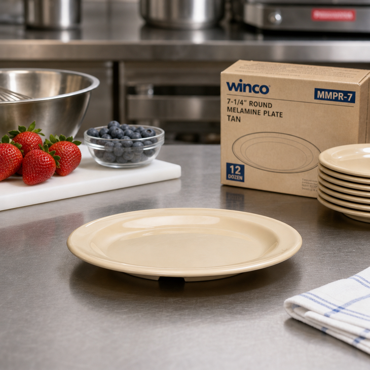 Product image #3 for Winco MMPR-7 7-1/4 Inch Round Tan Melamine Dessert Plate