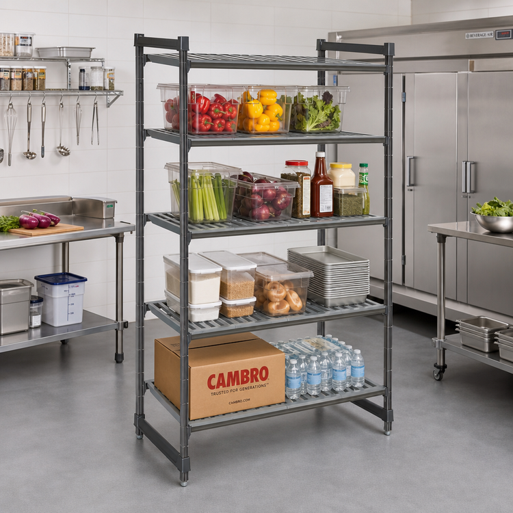 Product image #2 for Cambro Camshelving Basics Plus 5-Tier Stationary Polymer Shelving Starter Unit, 21 x 60 x 64 Inches, Brushed Graphite