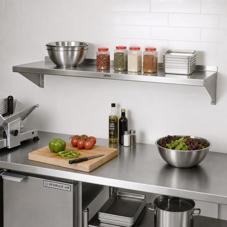 Product image #2 for John Boos Stallion Wall-Mounted Stainless Steel Shelf, 96W x 16D, 430 Series, Safety Edge
