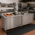 Thumbnail image #2 for John Boos 4CS4R5-36132 Enclosed Stainless Steel Work Table with Sliding Doors, 14-Gauge Type 300 Top, 5-Inch Backsplash, 132 x 36 Inches