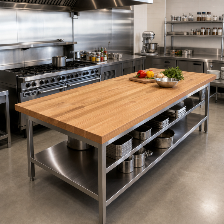 Product image #2 for Appalachian Red Oak Blended Rails Edge Grain Island Countertop, 120 x 48 Inches, Oil Finish