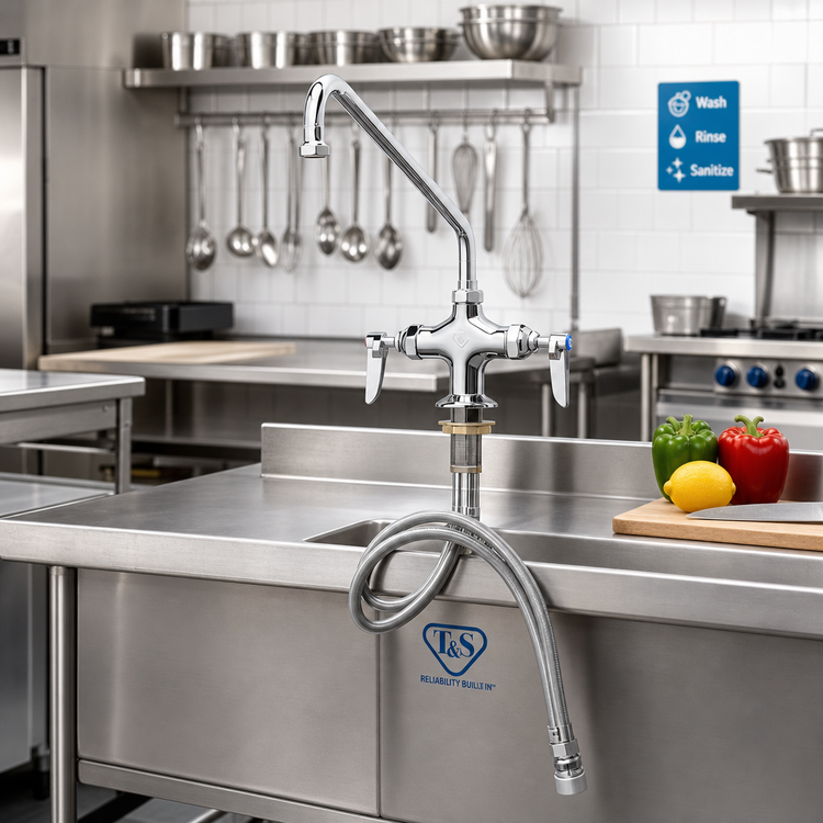Product image #2 for T&S Brass B-0201 Double Pantry Deck-Mount Mixing Faucet with 12-Inch Swing Nozzle