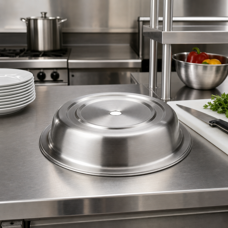 Product image #2 for American Metalcraft Round Stainless Steel Plate Cover, 10-3/8" to 10-5/8" Diameter, 2" High, Satin Finish