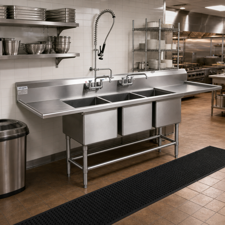 Product image #2 for Spec-Master FN Series Three-Compartment Stainless Steel Sink with 24 Inch Right Drainboard