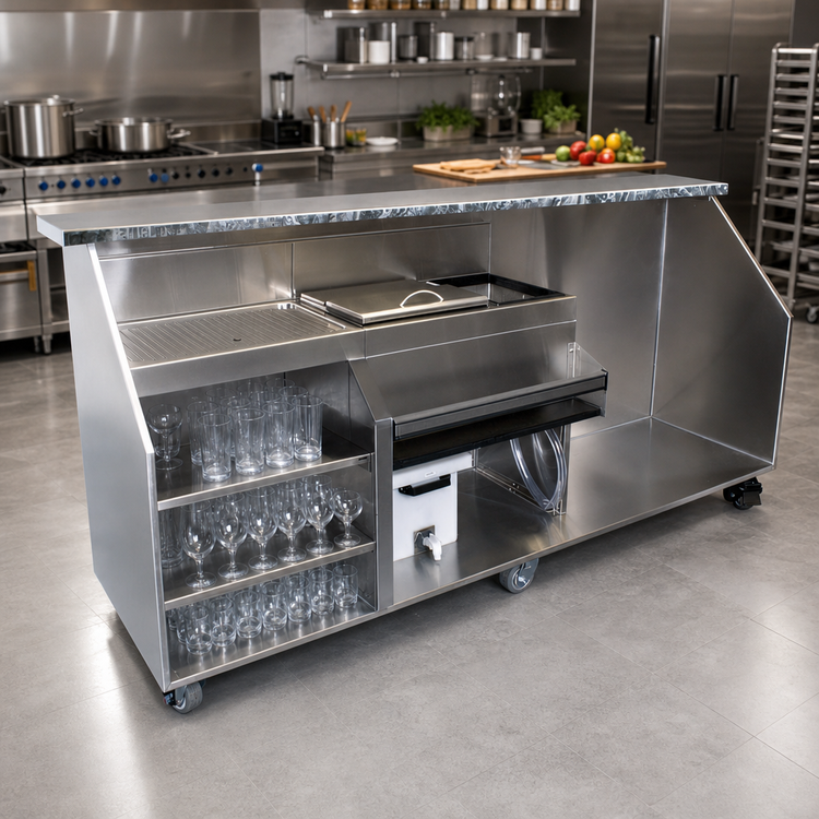 Product image #2 for Glastender 96-Inch Stainless Steel Portable Bar for Glassware with Refrigerator Space