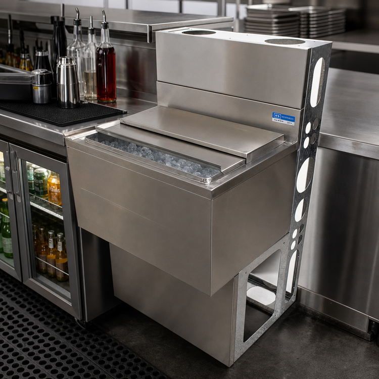 Product image #2 for BK Resources Underbar Ice Bin with 8-Circuit Aluminum Cold Plate, 66 lb Capacity