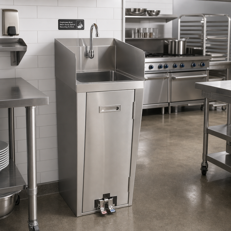 Product image #2 for Hand Wash Pedestal Sink with 16" x 13-3/4" x 5-3/4" Bowl, Gooseneck Faucet, Side Splashes, and Foot Valve