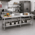Thumbnail image #2 for Sapphire 108-Inch x 30-Inch 16-Gauge Stainless Steel Work Table with 5-Inch Backsplash, Beveled Square Edge, and Adjustable Undershelf