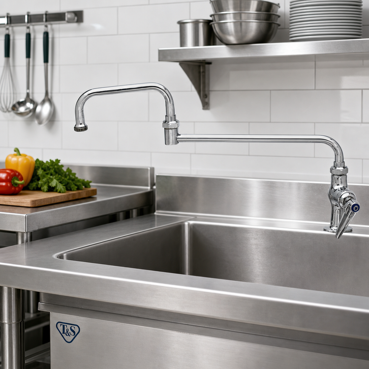 Product image #2 for T&S Brass Single Pantry Deck-Mount Faucet with 12-Inch Double Joint Swing Nozzle