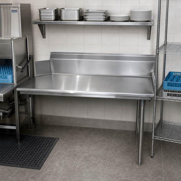 Product image #2 for Advance Tabco Right-Hand Straight Dish Table with 10-1/2-Inch Backsplash, 119 x 30 Inches, 304 Stainless Steel