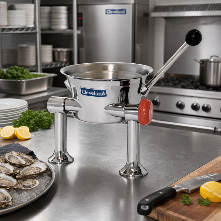 Product image #2 for Cleveland Range 80 oz Direct Steam Countertop Tilting Oyster Kettle with 316 Stainless Steel Liner