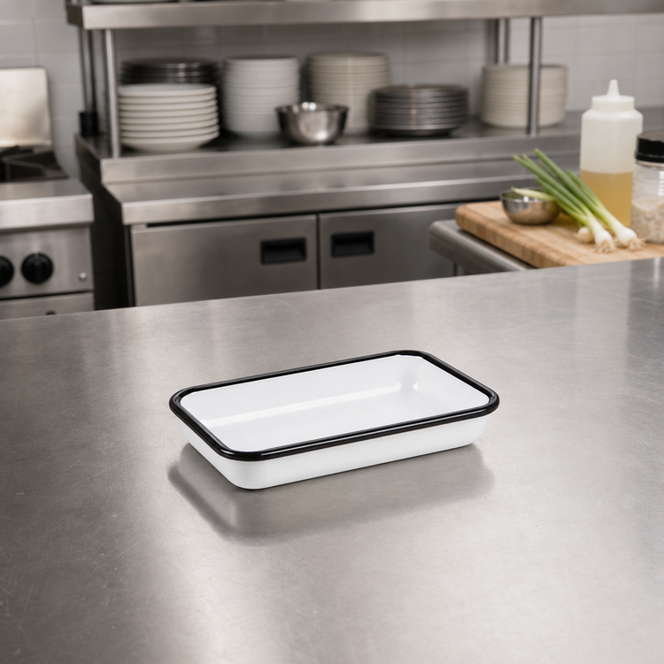 Product image #2 for Rectangular Melamine Platter with Black Rim, White, 6-7/8 x 4-1/4 Inches