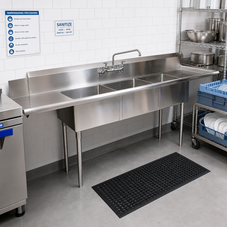 Product image #2 for 30-3/8" x 100" Straight Soiled Dish Table with 3-Compartment Sink, Right-To-Left