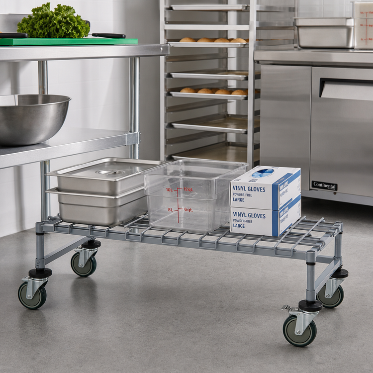 Product image #2 for Quantum Mobile Wire Dunnage Platform Rack, 42"W x 18"D x 12"H, Gray Epoxy Antimicrobial Finish