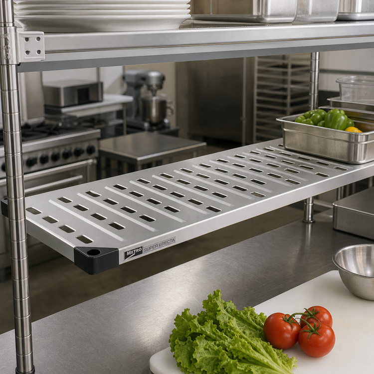 Product image #2 for Metro Super Erecta 60"W x 18"D Louvered Embossed Stainless Steel Shelf with Raised Ship's Edge