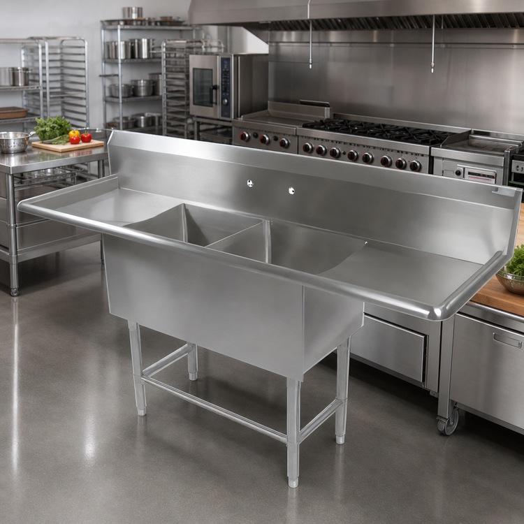 Product image #2 for John Boos Pro-Bowl 2-Compartment Stainless Steel Sink with Left and Right Drainboards, 111-1/4 Inch Wide