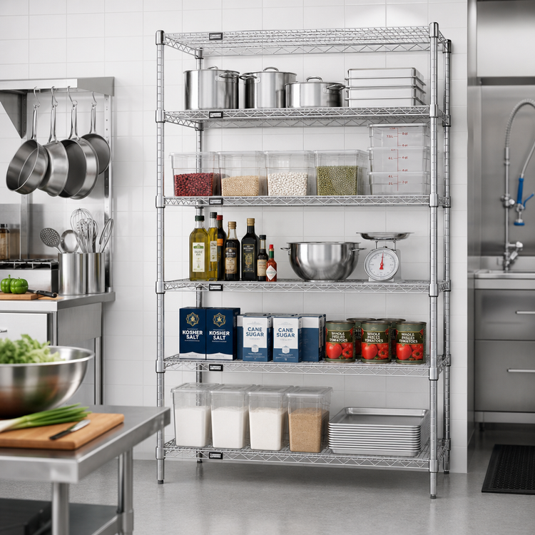 Product image #2 for Quantum 5-Shelf Chrome-Plated Wire Shelving Starter Kit, 72-Inch W x 12-Inch D x 86-Inch H