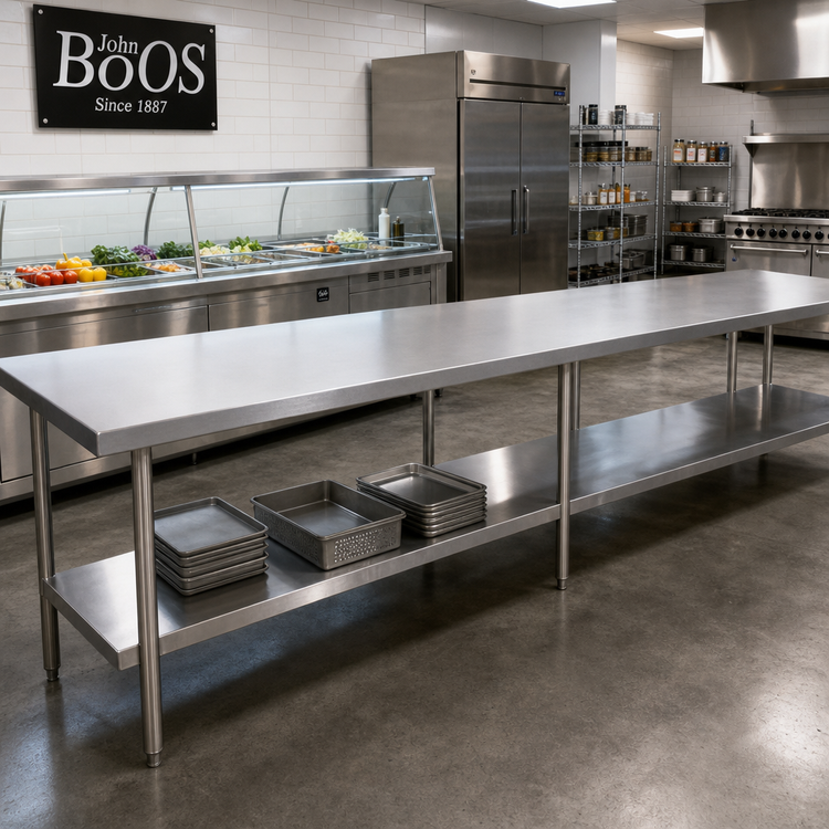 Product image #2 for John Boos Stainless Steel Countertop for Food Displays, 144 x 36 x 1-1/2 Inch, Flat, No Backsplash