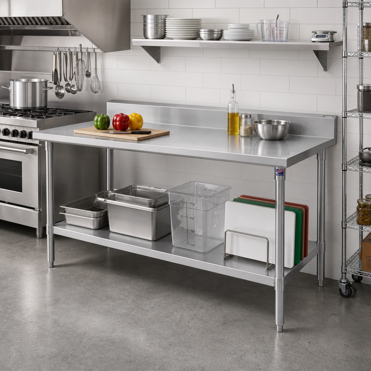 Product image #2 for Stallion 84-Inch x 30-Inch Stainless Steel Work Table with 5-Inch Backsplash and Undershelf