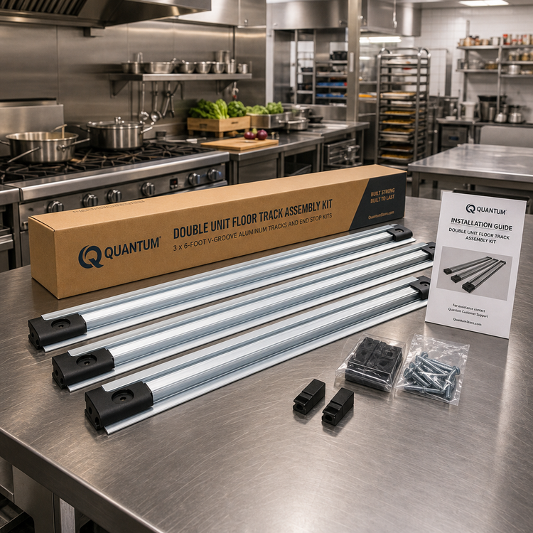 Product image #2 for Quantum Double Unit Floor Track Assembly Kit with 3 x 6-Foot V-Groove Aluminum Tracks and End Stop Kits