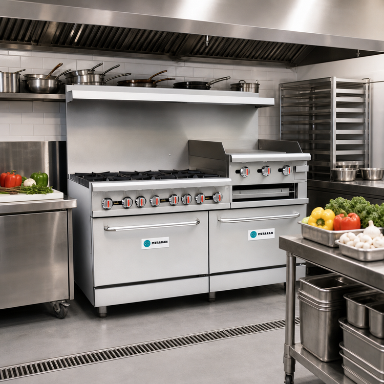 Product image #2 for Hurakan Heavy Duty 60-Inch Gas Range with 6 Open Burners, 2 Ovens, Griddle, and Broiler