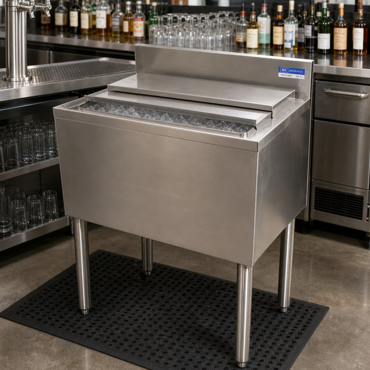 Product image #3 for BK Resources UB4-18-IB48 Underbar Insulated Stainless Steel Bar Ice Bin, 48 x 18 Inch, 140 lb Capacity