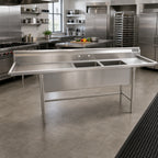 Thumbnail image #2 for Eagle Group S14 Series S14-20-2-18L-SL 14-Gauge Two-Compartment Stainless Steel Sink with Left Drainboard, 67-1/2"W x 27"D