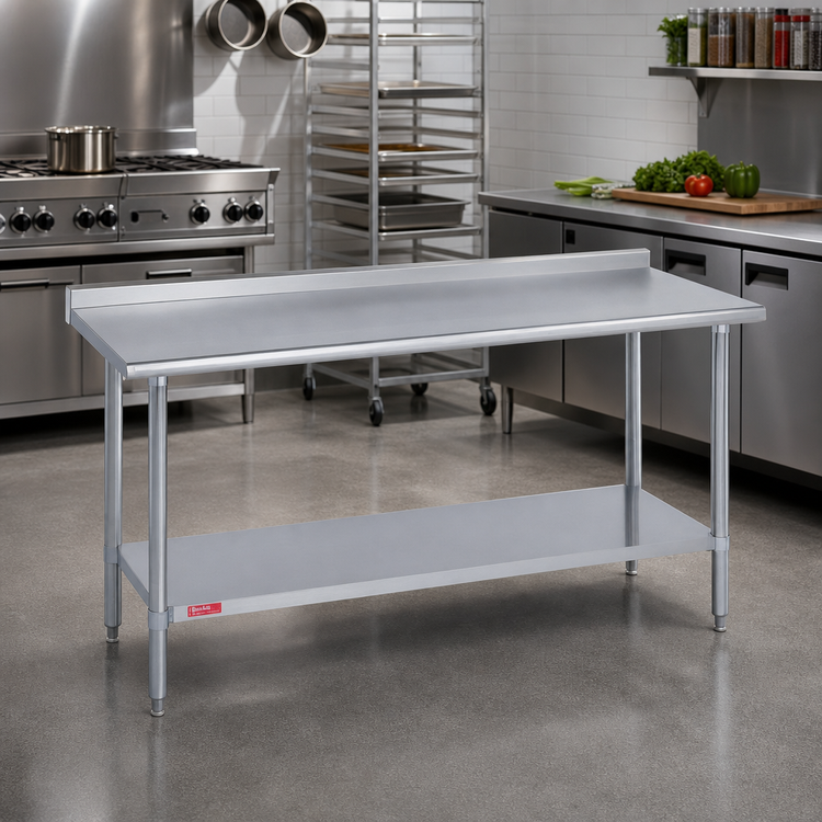 Product image #2 for Duke Supreme 72-Inch x 24-Inch 14 Gauge 300 Series Stainless Steel Work Table with 1-1/8-Inch Riser and Undershelf