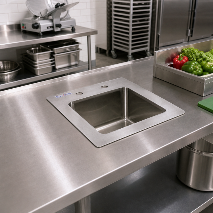 Product image #2 for Omcan USA Single-Compartment Drop-In Stainless Steel Sink with 9 x 9 x 5 Inch Bowl
