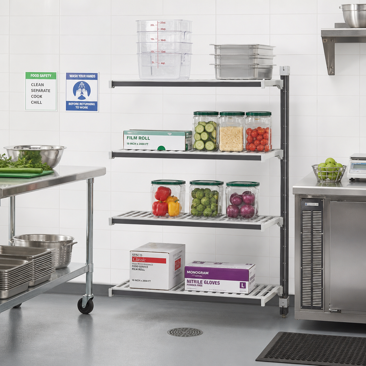 Product image #2 for Cambro Camshelving Elements XTRA 24-Inch Wide x 21-Inch Deep x 64-Inch High 4-Tier Vented Stationary Add-On Unit