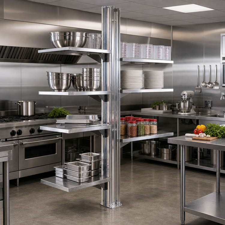 Product image #2 for Stainless Steel Back-To-Back Floor-To-Ceiling Cantilever Shelving Upright, 144 Inches