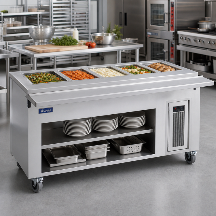 Product image #2 for Randell RANFG HTD-6S 86-Inch Mobile Electric Hot Food Table with Open Storage Base, 6 Wells