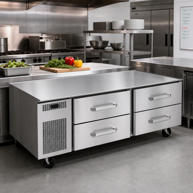 Product image #2 for Randell Self-Contained Refrigerated Chef Base Equipment Stand, 48-Inch, Left-Side Compressor, 2 x 27-Inch Drawers