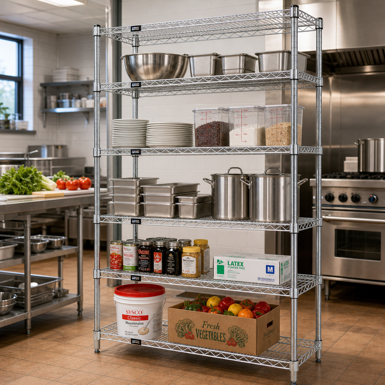 Product image #2 for Quantum 48"W x 36"D x 74"H Stationary Wire Shelving Starter Kit with 5 Shelves, 304 Stainless Steel