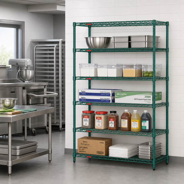 Product image #2 for Eagle Group Valu-Gard 5-Tier Add-On Wire Shelving Unit, 48 x 24 x 86 Inches, Green Epoxy
