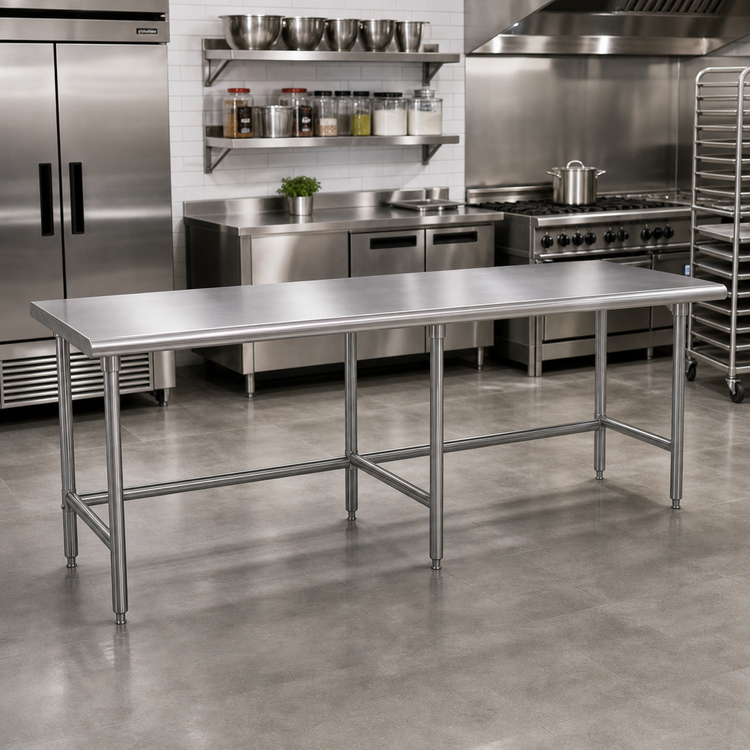Product image #2 for Advance Tabco 144-Inch x 24-Inch Flat Top Work Table with 14-Gauge 304 Stainless Steel Top and Galvanized Open Base