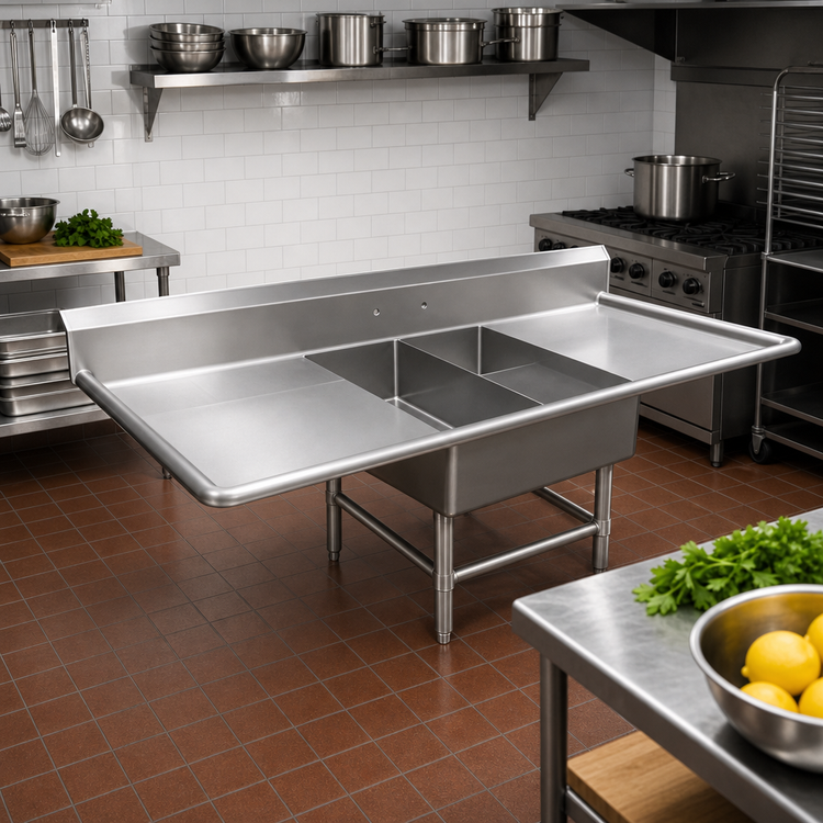 Product image #2 for John Boos Pro-Bowl 2-Compartment Platter Sink with 30-Inch Left and Right Drainboards, 16-Gauge Stainless Steel