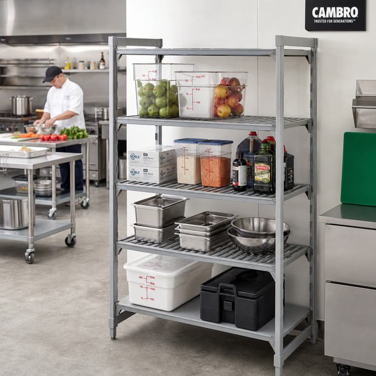 Product image #3 for Cambro Camshelving Premium 24" x 72" x 72" 4-Shelf Vented and Solid Stationary Polymer Shelving Starter Unit