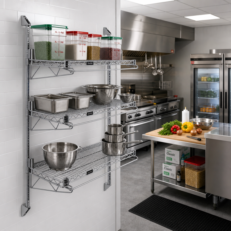 Product image #2 for Quantum Wall-Mounted Cantilever Starter Unit with 3 Wire Shelves
